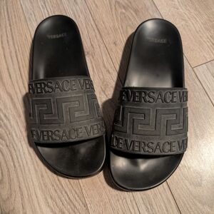 Versace Black Greek Key Pool Slide Sandals